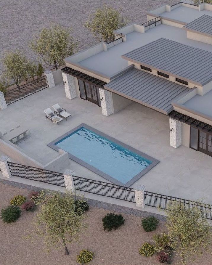 Outdoor living space with pool and patio